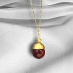 Roter Achat Perle Gold Anhänger Kette - 925 Sterling Vergoldeter Orientalische Edelstein Orient Schmuck - K925-83