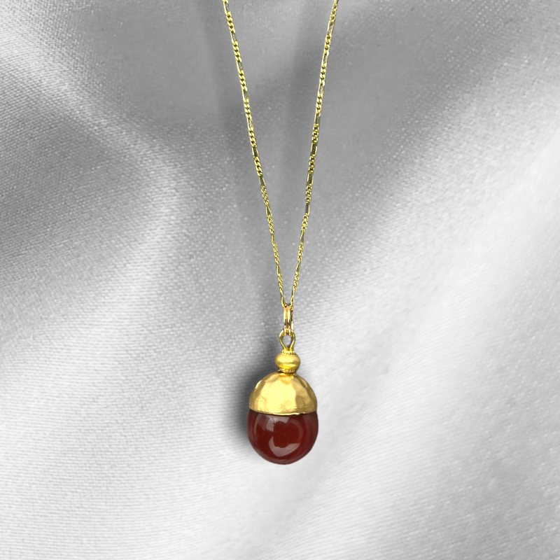 Roter Achat Perle Gold Anhänger Kette - 925 Sterling Vergoldeter Orientalische Edelstein Orient Schmuck - K925-83