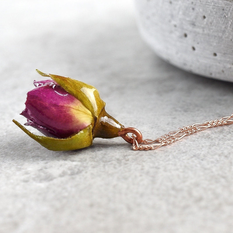 Echte Rosenkette - Romantischer Schmuck aus 925 Sterling Rosegold Vergoldet - Naturschmuck - K925-50