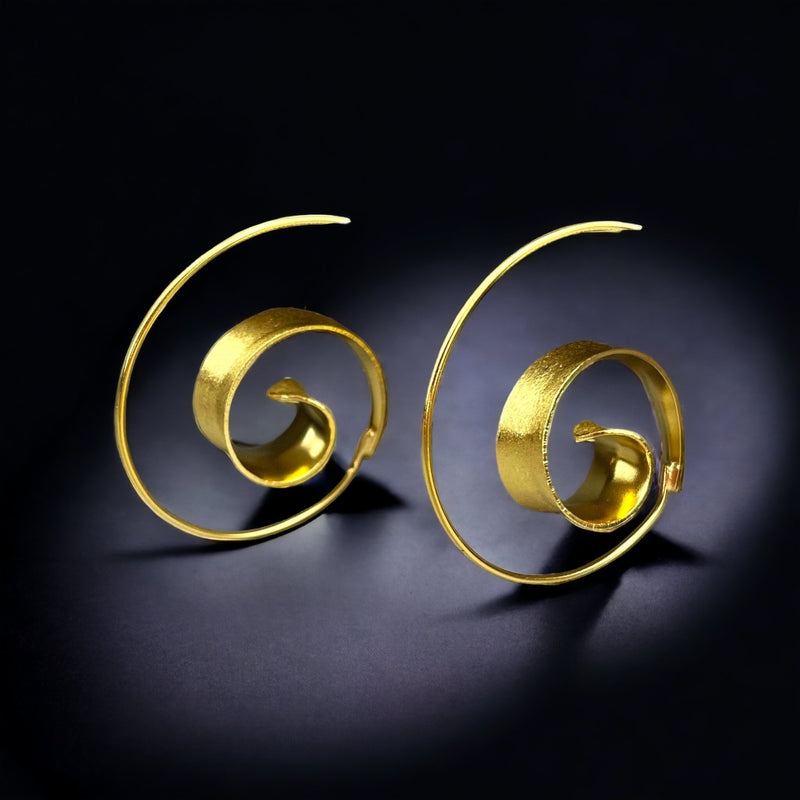 Gold Spiral Ohrringe - 925 Sterling Gold Vergoldete Kreolen Luxuriöse Elegante Ohrhänger OHR925-70