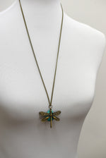 Türkis Tropfen Libellen Anhänger Kette - Bronze Libelle Blauer Edelstein Halskette - VIK-124