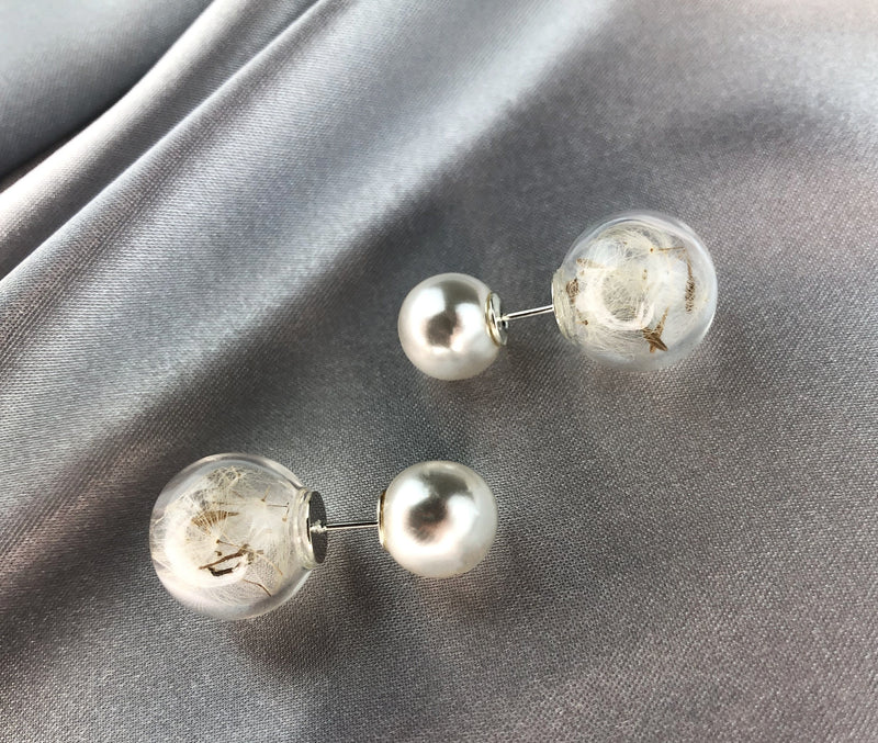 Doppelohrstecker Perlen & Pusteblumen - Terrarium Botanische Ohrstecker - VINOHR-62