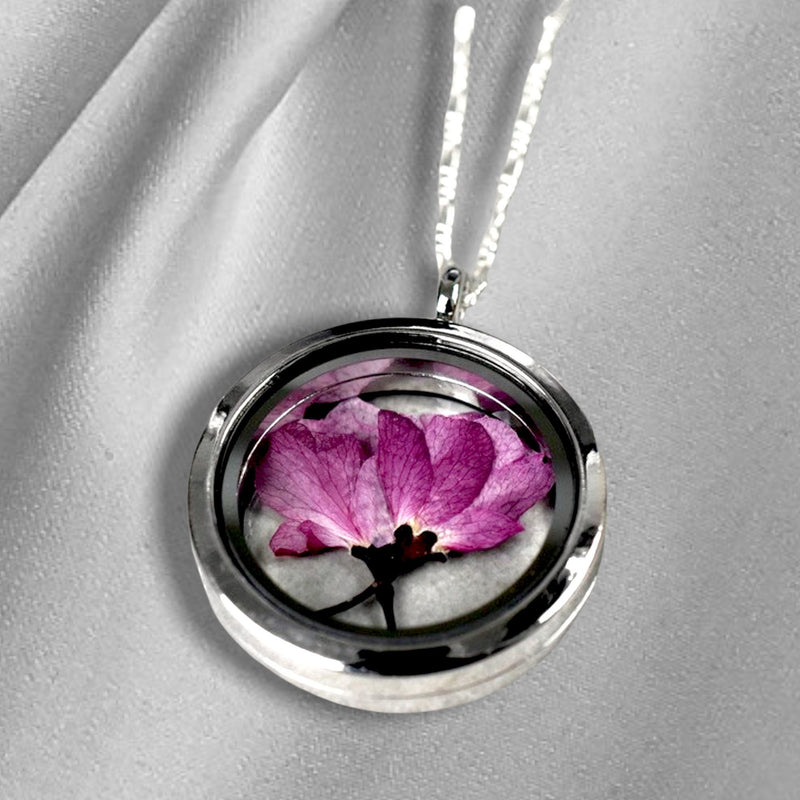 Japanische Kirschblüte Medaillon - 925 Sterling Silber Kette Sakura Kirschblütenanhänger - K925-79