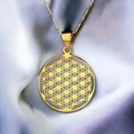 925 Sterling Gold vergoldete Kette mit Blume des Lebens Anhänger - Elegante Spirituelle Symbolik - K925-107