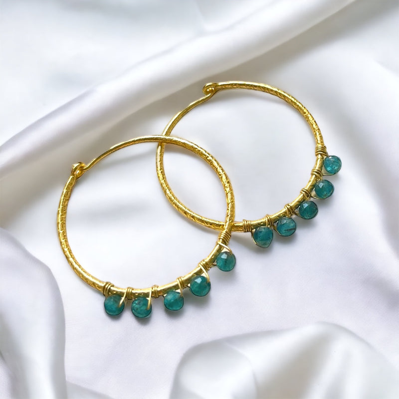 Gemstone Apatite 925 Sterling Gold Gold-plated Creoles-PR086