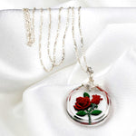 Gefrostete Rose Glas Anhänger Kette - 925 Sterling Silber 3D Symbolischer Schmuck - K925-47