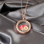 Real Rose och Chrysanthemum 925 Sterling Rosegold Gilded Medaillon Chain - K925-127