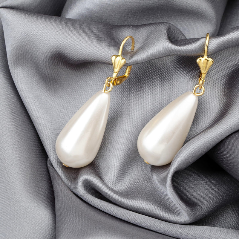 Brautschmuck Perlen Ohrringe - Klassische Ohrhänger im Vintage Stil - VINOHR-99