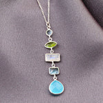 925 Sterling Silver Gold Plated Multi Gemstone Chain