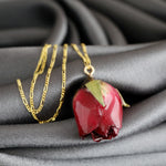 Echte Rote Rose Anhänger Halskette - 925 Sterling Gold Vergoldet - PR052