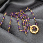 Ametyst guld cirkelkedja - guldpläterad lila violett kristall pärla halsband - vik-01