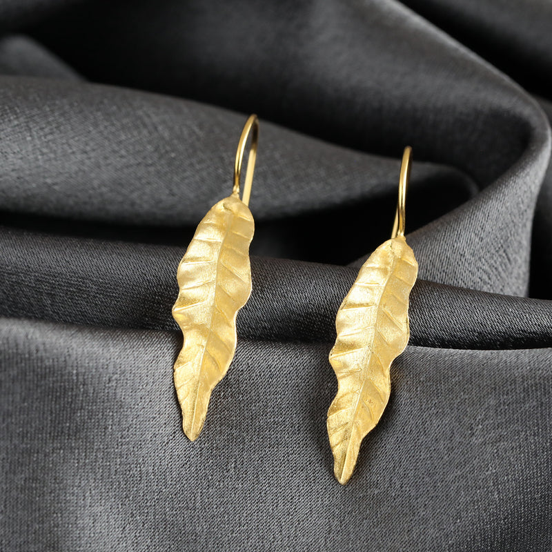 Lange Blätter Ohrringe  925 Sterling vergoldet Naturschmuck Geschenkidee - OHR925-108