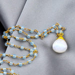 Chalcedon une goutte d'or-Chaînage d'or Bleue Edelstein Rondelette Halskette