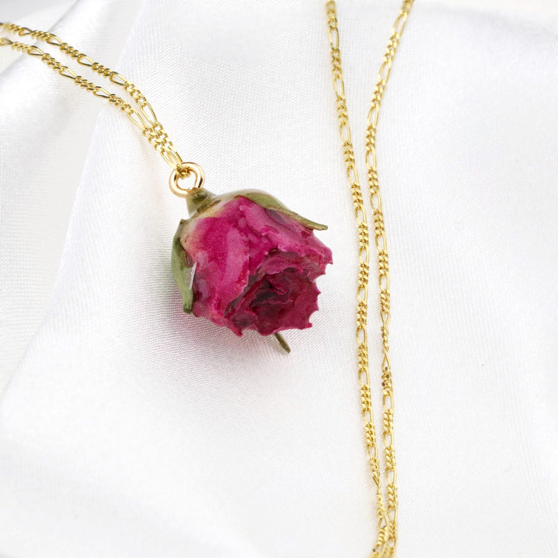 Romantic rose nospen pendant - 925 sterling gilded real rose chain - K925-14
