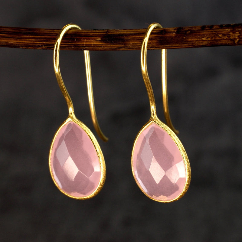 Boucles d'oreilles pierres gemme de quartz rose plaquées en argent sterling 925