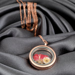 Real Rose and Chrysanthemum 925 Sterling Rosegold Gilded Medaillon Chain - K925-127