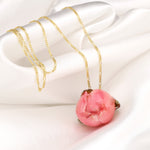 Echte Rose Halskette - 925 Sterling gold vergoldet Kette mit Harz gegossen - K925-58