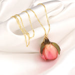 Echte Rose Halskette - 925 Sterling gold vergoldet Kette mit Harz gegossen - K925-58