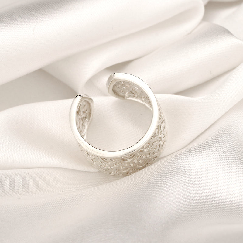 Prydnads 925 Sterling Silver Ring i orientalisk stil-Justerbar uttalande Ring-RG925-15