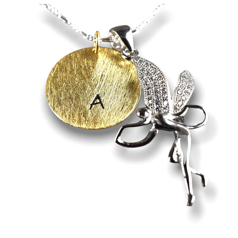 Personlig Brev Stämpel Fairy Smycken Set - 925 Sterling Silver Gold Coin Lucky Fairy - K925-99