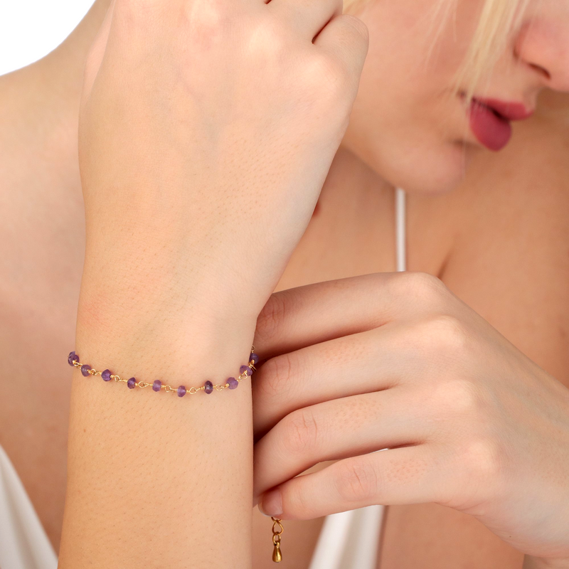 Amethyst Rondelle Armband - Förgyllt minimalistiska ädelsten smycken - Retremm 40