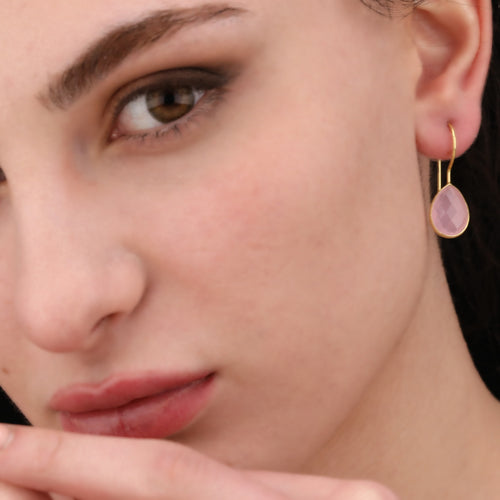 925 Sterling Silver Gold Plated Rose Quartz Gemstone Earrings