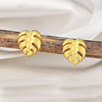 Boucles d'oreilles Monstera Feuille de feuilles - Boucles d'oreilles exotiques de 925 plaquées or dorées - EPA925-76