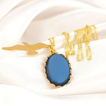 Swallow Blue Cabochon Pendant Chain - 925 Sterling Guldpläterad Vintage Style Elegant kedja - K925-130