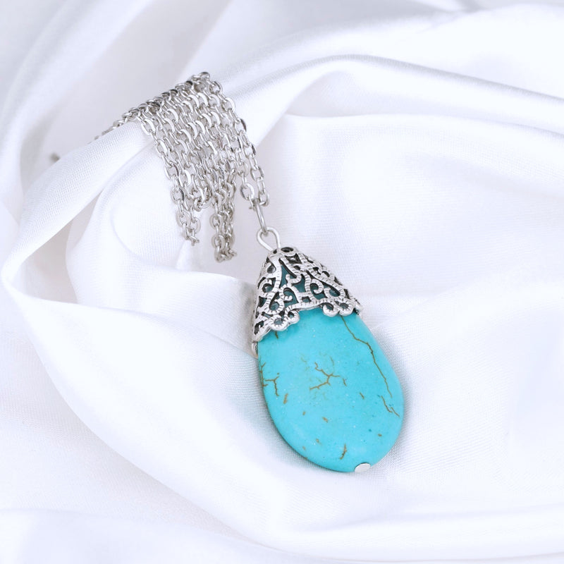 Turquoise Howlith necklace with ornaments-VIK-106