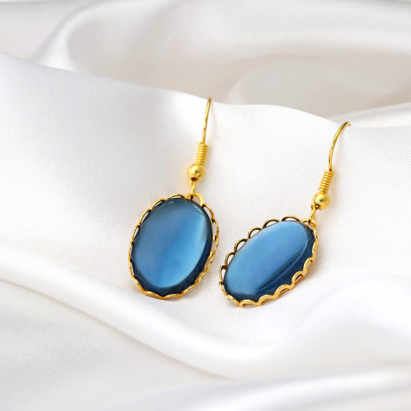 Blå skimrande örhängen-guldpläterade smycken i Vintage stil-VINOHR-65