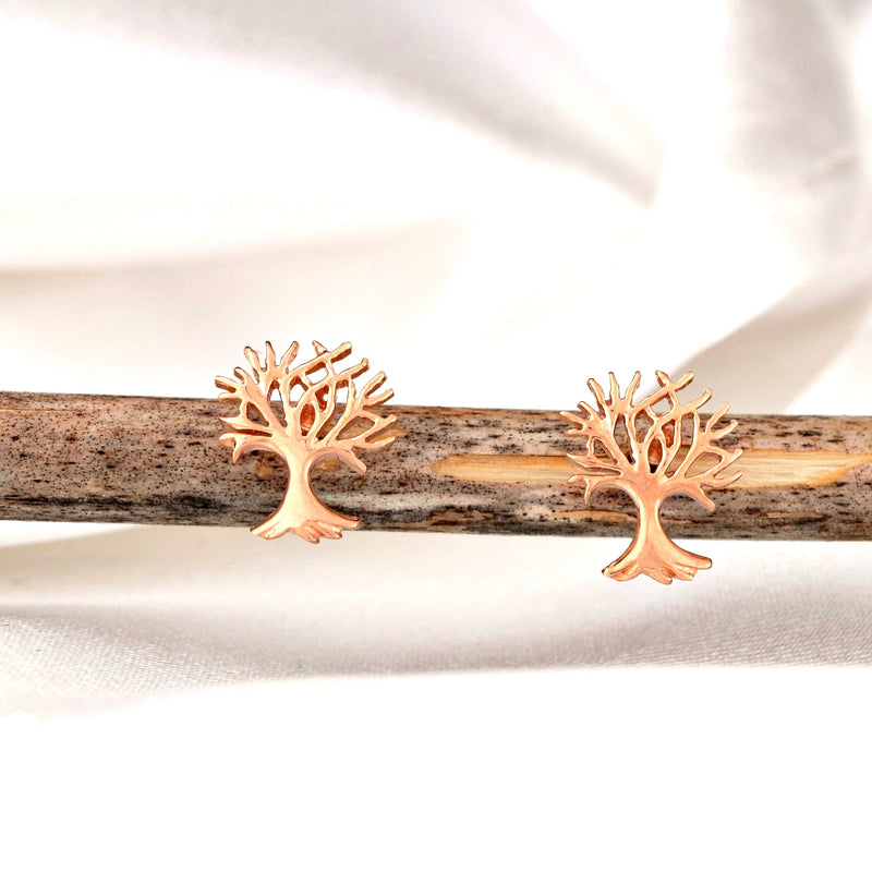 Living Tree Mini Stud Earrings - 925 Sterling Rosegold Gold Plated Earrings - Ear925-135