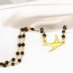 Onyx schwalbe guld hänge kedja - guldpläterad fågel svart ädelsten Rondelles halsband - Vik-04