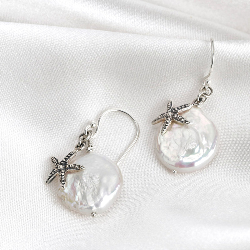 Sjöstjärna pärlemor örhängen-nätta Silver lyxiga minimalistiska smycken Vit-feminina örhängen-OHR925-56