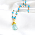 Chalcedon droppe guldkedja - guldpläterad blå pärla rondella elegant halsband