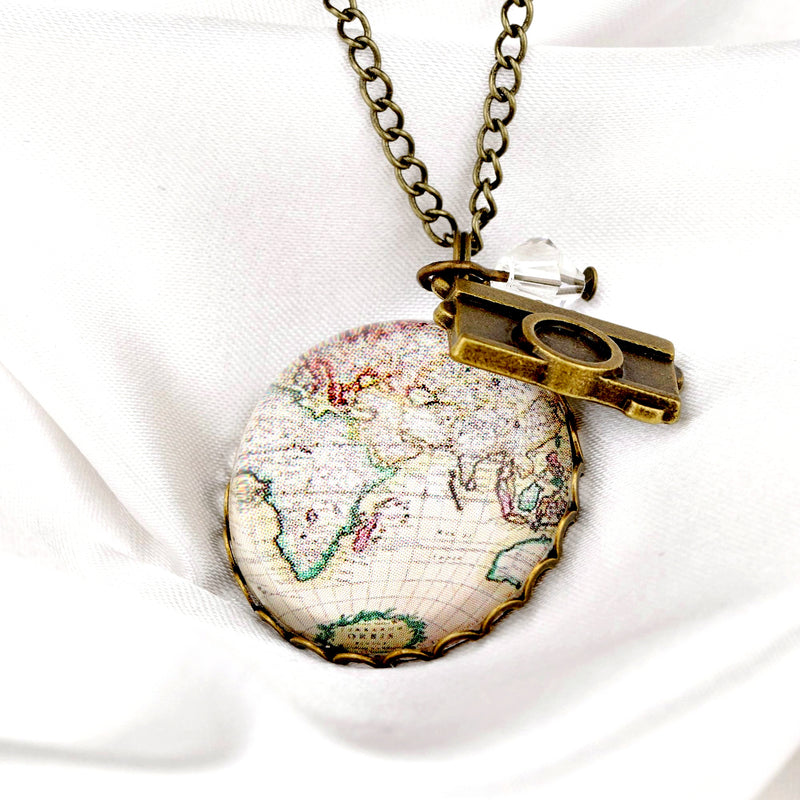 Världskarta Globe Hänge halsband Vintage stil-Globetrotter smycken-VIK-08