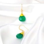 925 Silver Gilded Earrings "Green Onyx" - Ear925-72