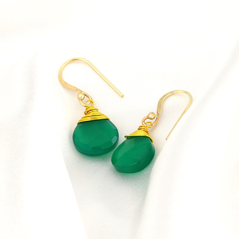 925 Silver Gilded Earrings "Green Onyx" - Ear925-72