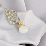 Chalcedon droppe guldkedja - guldpläterad blå pärla rondella elegant halsband
