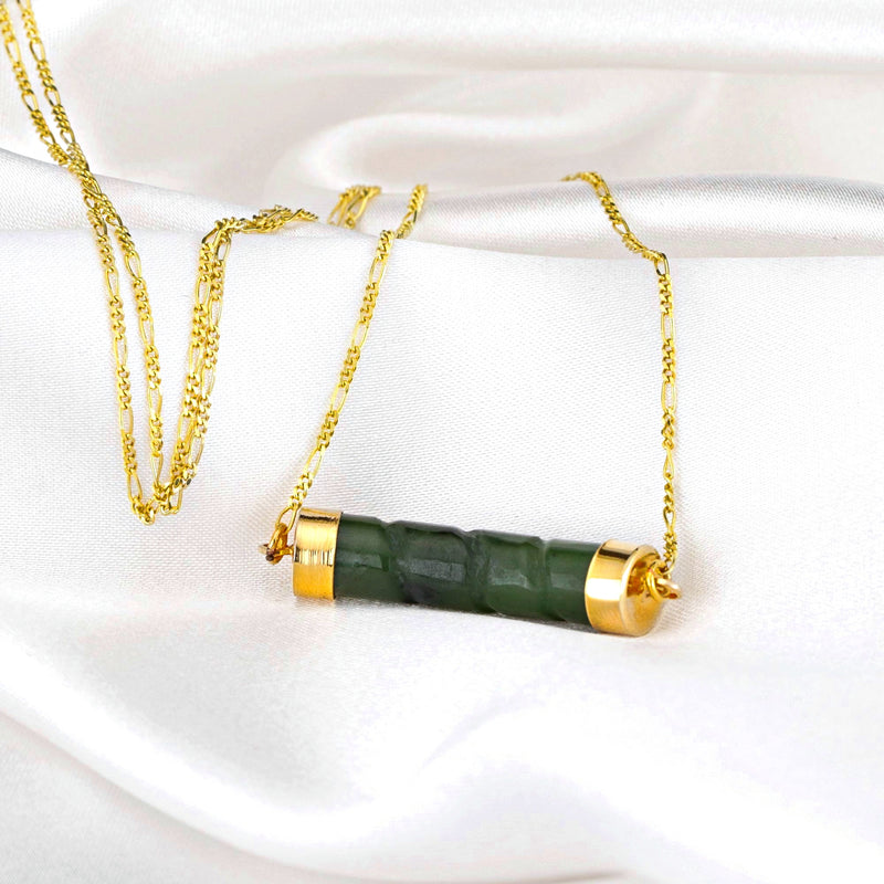 Jade Rod Gold chain - 925 pure Gold Crystal Emerald oriental Collier - k925 - 93