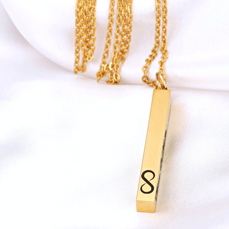 3D Bar Necklace with Engraving - Personalized Necklace / Gold, Silver or Rose Gold VIK-109