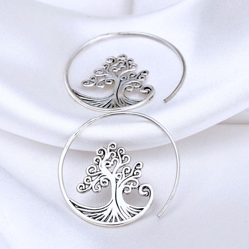 Grob Spiral Örhängen - 925 Sterling Silver Tree of Life Örhängen Ear925-79