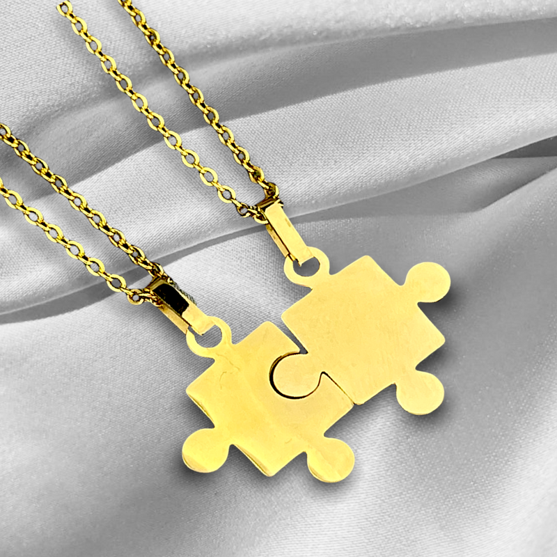 Vergoldete Puzzle Kette im Doppelpack - Freundschaftsketten - Geschenkidee für Beste Freundin - VIK-128