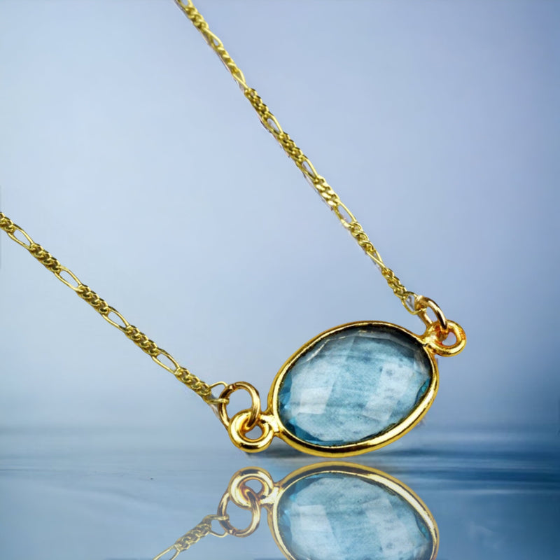 Aqua chalcedon glamour Gold chain - 925 pure Gold plaqué Gold Summer Collier - k925 - 20