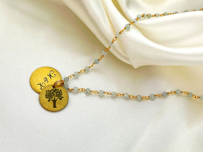 Personalized Engraved Jewelery Gemstone Necklace with Aquamarine VIK-83
