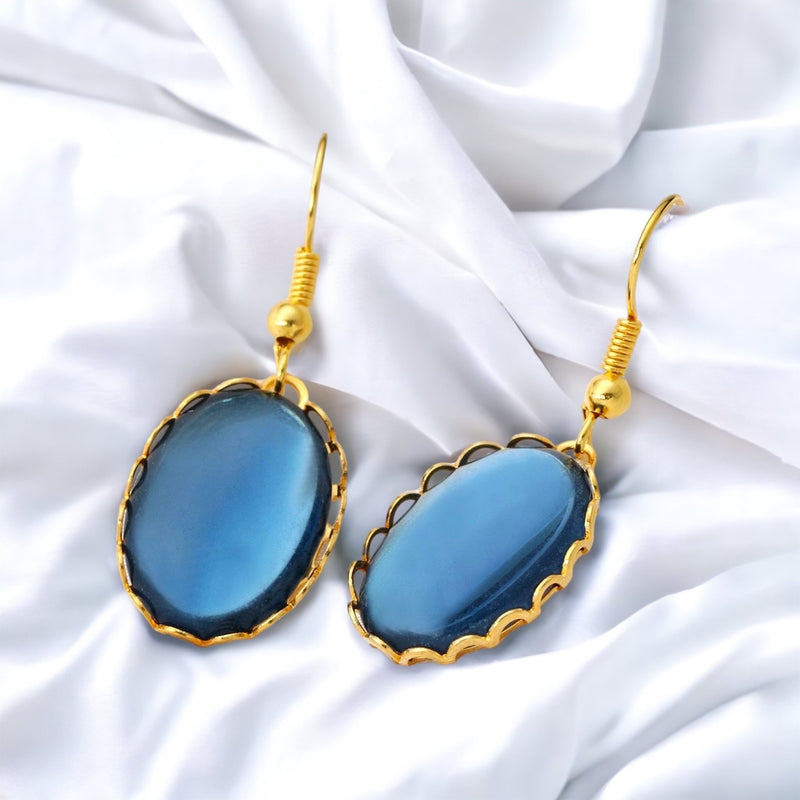 Blue Shimmering Earrings-Vintage-style gold-plated Jewelry-VINOHR-65