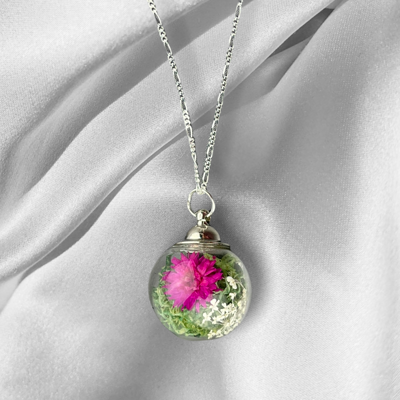 Bouquet Pendant - 925 Real Floral Sterling Silver Necklace Chrysanthemum - K925-78