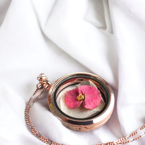 Christusdorn Hortensia blad glas medaljong kedja-925 Sterling Rose guldpläterad blommig halsband-PR083