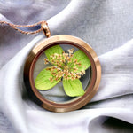 Chaîne de médaillon de feuilles de feuilles de fleurs d'aneth - Collier en plaqué or sterling de Rosegold 925 - K925-66