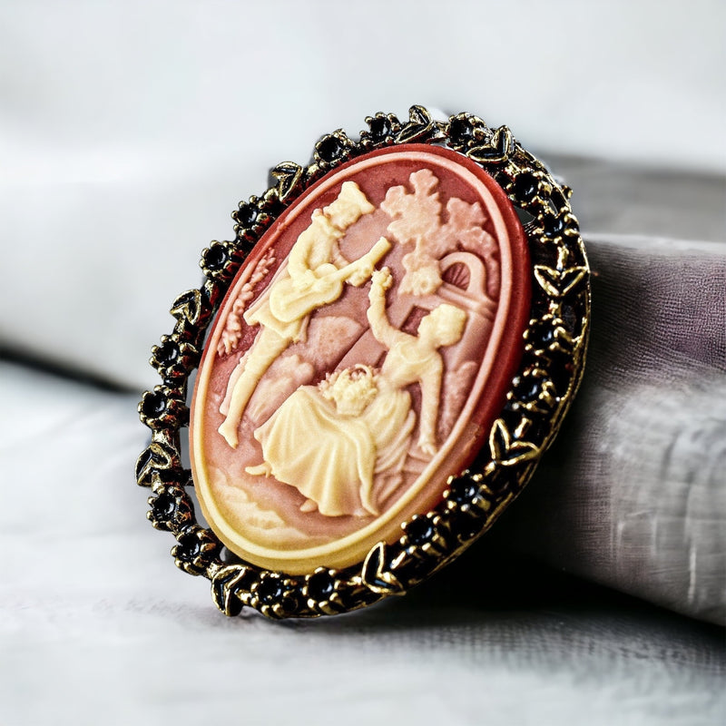 Chaîne de pendentif Baroque Love Paire - Bronze Camee Vintage Style - Vik-79