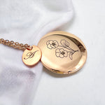 Personalisierte GEBURTSBLUME Foto Medaillon Halskette mit Fotoservice und GRAVUR - VIK-77